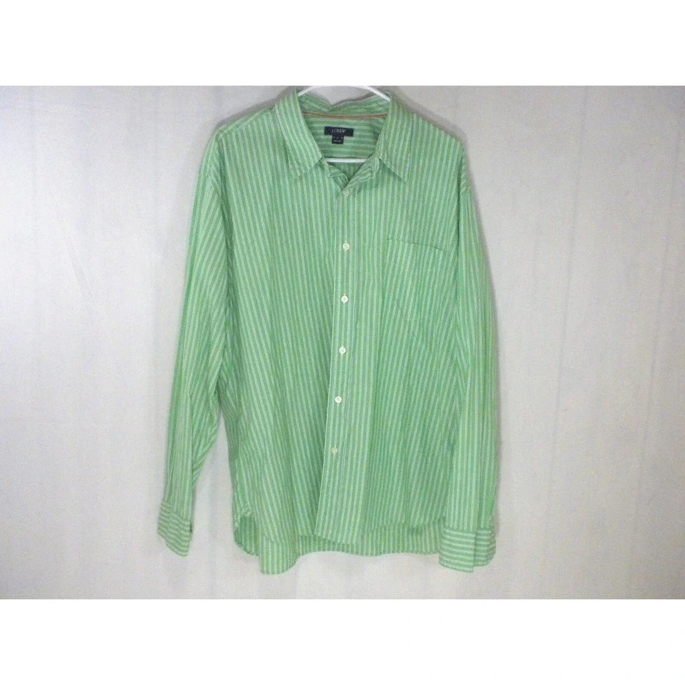 J Crew Shirt Mens XL Green Striped Button Up Long Sleeve Preppy‎ Ivy Vintage